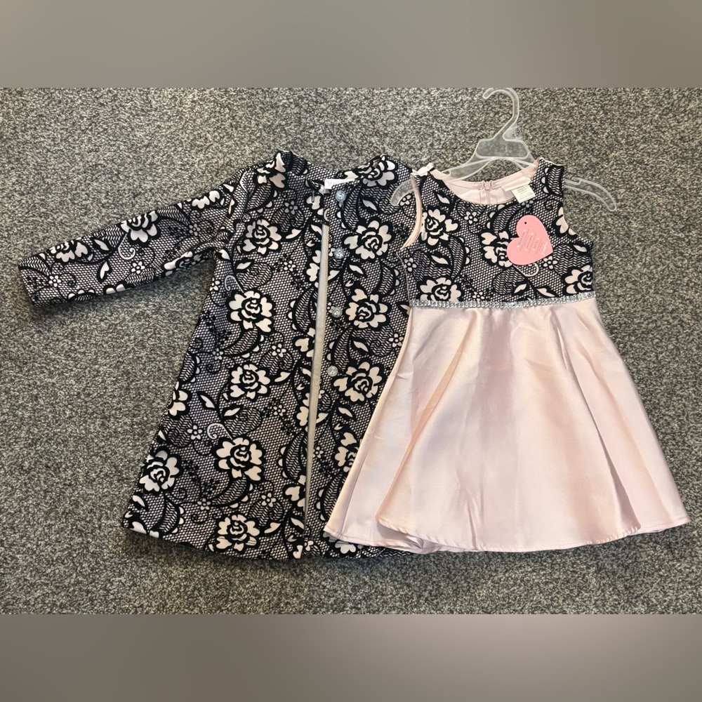 NWT Girls Floral Flocked Satin Dress and Jacket 2 Piece Set Size 4